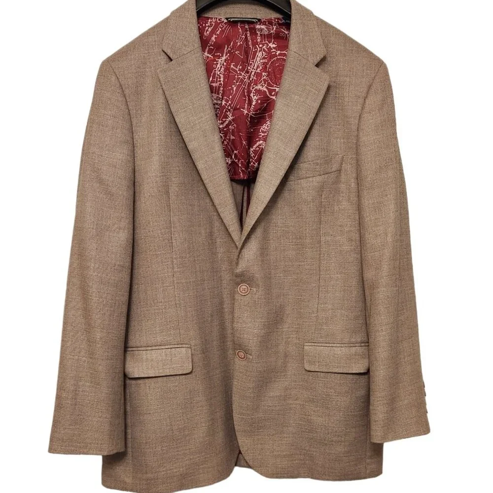 Mens Nautica Suit‎ Jacket Blazer Beach Sand Tan 2 Button 42L Single Breasted